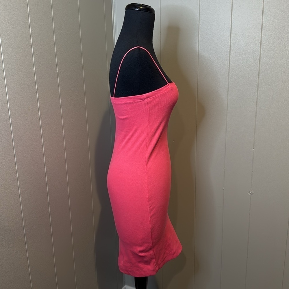 Zara Ribbed Mini Dress Womens Medium Large Camellia Pink Bodycon Fitted Stretch - Picture 4 of 7